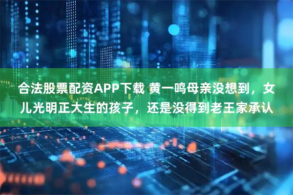 合法股票配资APP下载 黄一鸣母亲没想到，女儿光明正大生的孩子，还是没得到老王家承认